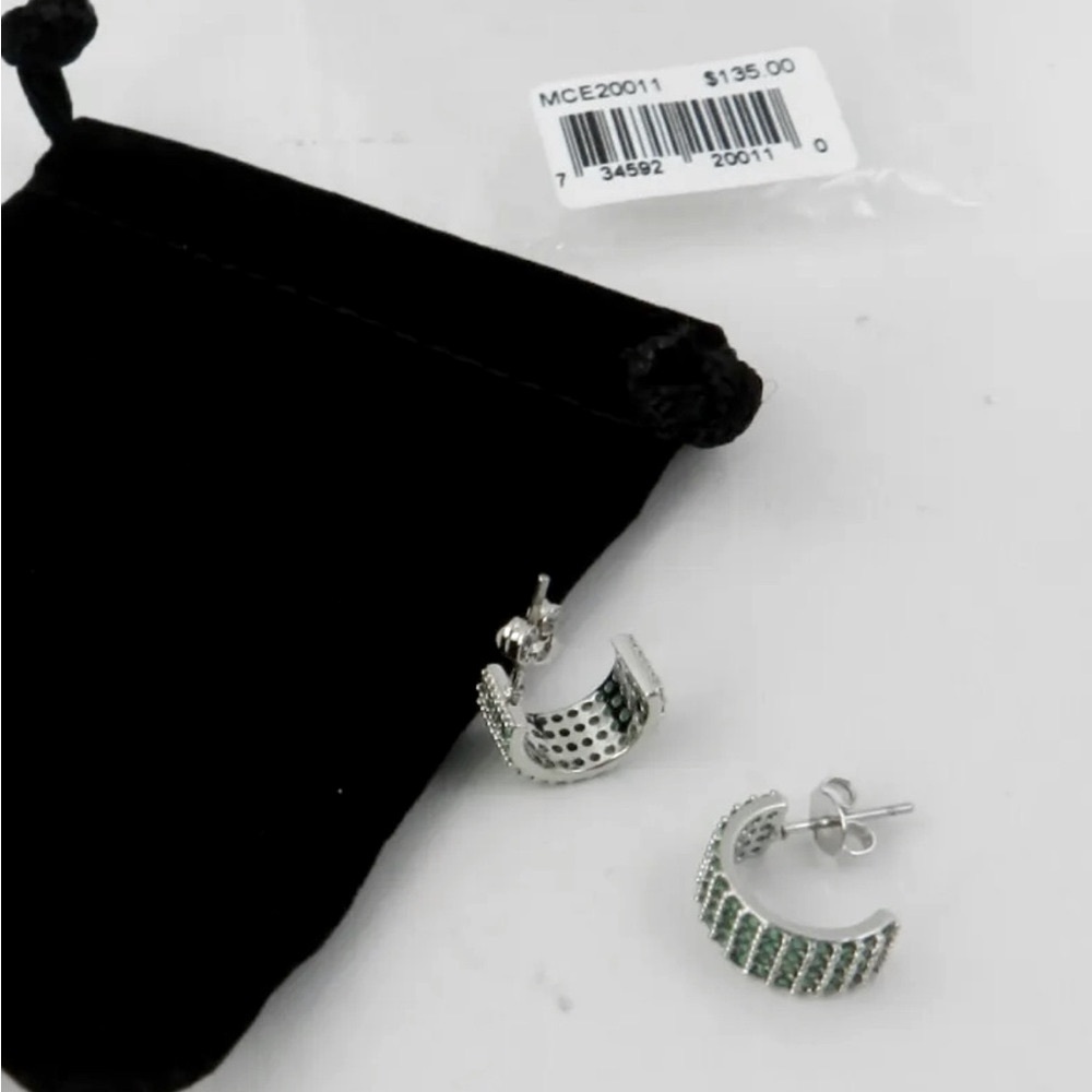 Macy’s Sterling Silver half hoop earrings green stones gift boxed NWT 135.00